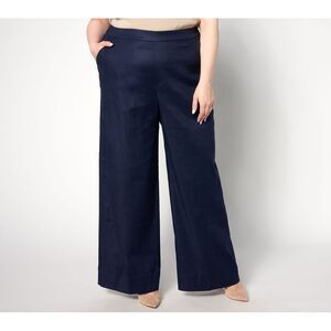 Studio Park Women's Pants Sz 1XT Tall Elevated Linen Wide Leg Blue A634590